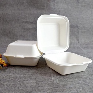 Boîtes à hamburger en bagasse naturelle pour un emballage durable de 6 x 6 pouces, boîtes à hamburger biodégradables pour la livraison de nourriture, boîte à frites - Product Image 1