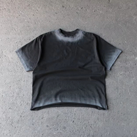 T-shirt noir à manches courtes pour homme, imprimé étoiles géométriques au dos, coupe oversize, style décontracté, col rond, en coton tricoté, séchage rapide