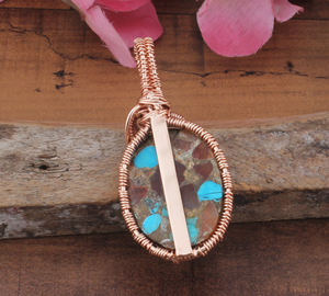 Collar Vintage Chapado en Platino, Hecho a Mano, con Colgante de Cobre Turquesa Envuelto en Alambre, Plata 925, Zirconia Cúbica, Joyería al por Mayor - Product Image 4