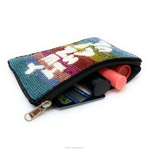 Handmade Beaded Clutch Purse Unisex Vintage Rainbow Stripe Cotton Fabric Coin Pouch Sequin Zip Trendy Statement <b>Wallet</b> Party Use - Product Image 3