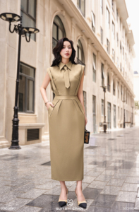 Falda Midi de Cintura Alta para Mujer, Estilo Lápiz, Color Sólido, para Oficina, Tejido de Lana, ANTONIA - Product Image 4