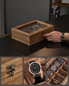 Wood Watch <b>Box</b> with 10-Slot Case Solid Organizer Large Glass Lid Watch Display & Jewelry <b>Storage</b> <b>Box</b> - Product Image 4