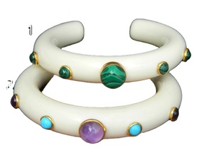 New Arrival 2025 Resin Cuff Bangle <b>Bracelet</b> Ivory Color Resin With Multi Gemstone Bangle <b>Stacking</b> Handmade - Product Image 3