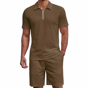 Men's Solid Color Cotton Polo Shirt & <b>Shorts</b> <b>Set</b> Casual Breathable Summer Wear t-shirt <b>set</b> Solid color - Product Image 1
