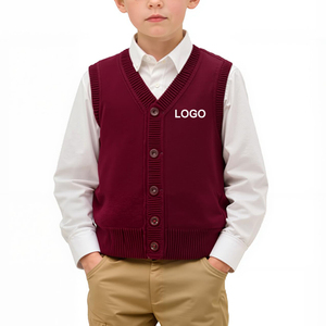 Pull sans manches en tricot à col en V pour garçons et filles, uniforme scolaire, gilet en tricot unisexe pour enfants - Product Image 2