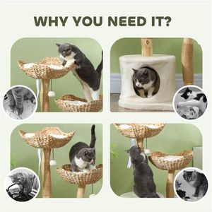 Lussuoso Tiragraffi Grande per Gatti in Legno Massello Moderno e Cuccia Interna per Animali Domestici con Giocattoli per Arrampicata - Product Image 6