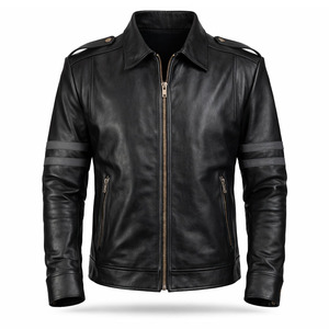 Mens Black Genuine Leather Coated <b>Biker</b> <b>Jacket</b> Classic Motorcycle Style Slim Fit Breathable Eco-Friendly Front Waterproof - Product Image 1