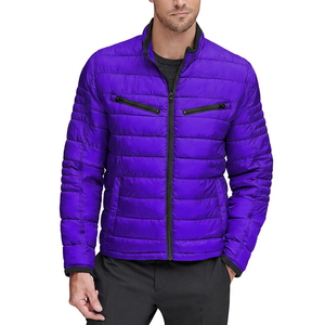 Veste matelassée pour homme, couleur vert olive, col montant, fermeture éclair, coupe-vent, rembourrage en polyester, vêtement d'automne - Product Image 5