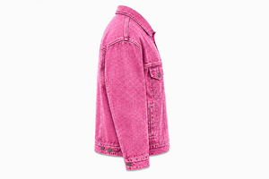 Custom Pink Denim <b>Jacket</b> with <b>Rhinestone</b> Logo Personalized Fashion Denim <b>Jacket</b> Manufacturer - Product Image 4