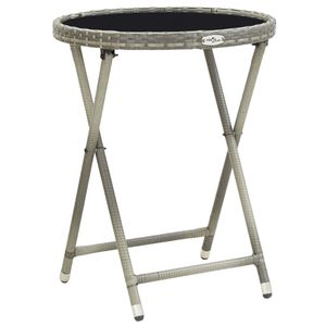 Table à thé en poly rotin et verre trempé gris de 23.6 pouces Meubles de patio durables - Product Image 1
