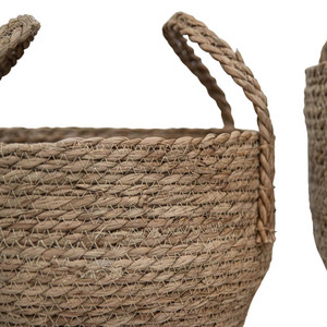 Panier en paille tressé artisanal du Vietnam avec poignée, rangement fait main, panier à linge en jonc de mer, décoration artisanale en osier pour la maison - Product Image 4