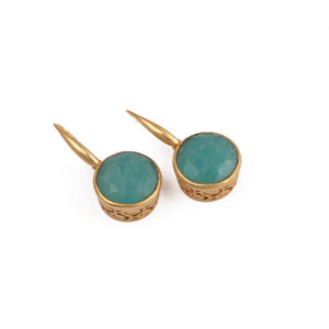 Pendientes Colgantes de Amazonita con Bisel de Latón Chapado en Oro, Diseño Geométrico y Moderno, Joyería de Boda para Mujer - Product Image 1