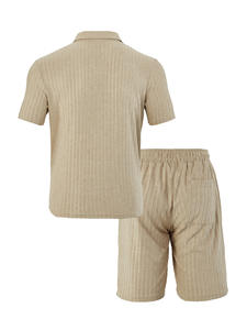 Conjunto Casual de Verano para Hombre, Camiseta de Manga Corta y Pantalones Cortos, Dos Piezas, Estilo con Patrón de Toalla, Tela de Poliéster - Product Image 6