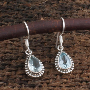 Pendientes de Topacio Azul Vintage, Plata de Ley 925, Diseño Milgrain con Puntos, Topacio Azul Suizo Natural - Product Image 3