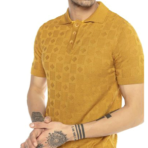Polo tricoté respirant de qualité supérieure pour homme 2026, manches courtes, motif géométrique, décontracté, jaune - Product Image 3