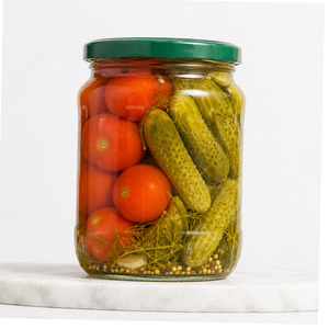 Best Selling Competitive Price <b>Pickled</b> Assorty Whole Unpeeled Cucumber and Tomato <b>Packed</b> in 720ml Mason Jar - Product Image 1