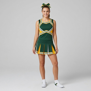 Uniforme de Animadoras Deportivas OEM con Bloques de Color Verde y Amarillo para Mujer - Product Image 3