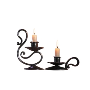 Vintage Wrought Iron Candle Holder Matte Black Metal Candlestick Set Of 2 Retro Scroll Style Chamberstick for Home Wedding Decor - Product Image 1
