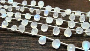 Natural White <b>Drop</b> Shape Moonstone Beads 6x8mm & 8x10mm 8 Inches Strand for Jewelry Making - Product Image 3