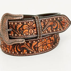Beautiful Floral Hand Carved Men's Designer Western Leather Tooling <b>Belt</b> with Floral Copper Plated Western Buckle All Sizes - Product Image 6