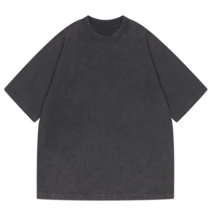 เสื้อยืดผู้ชายไซส์ใหญ่พิเศษ สีดำล้างสี ทรงโอเวอร์ไซส์ แขนสั้น ผ้าฝ้าย คอกลม เรียบง่าย ขายส่ง OEM - Product Image 1