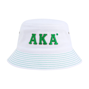 AKA White Bucket <b>Hat</b> Green Embroidered Letter Cotton Cap Adjustable Casual Fashion Outdoor Streetwear <b>Sun</b> Protection <b>Hat</b> for <b>Men</b> - Product Image 2