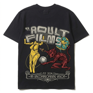 T-shirt noir de haute qualité avec impression en relief, streetwear graphique 3D pour adultes, vêtements personnalisés en coton épais, collection export 2026 - Product Image 2