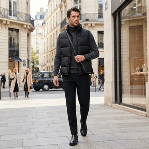 Veste sans manches noire matelassée pour homme, col montant, fermeture éclair, hiver, streetwear, vêtements personnalisés, marque privée, OEM - Product Image 5