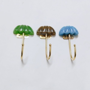 Set of 3 Decorative <b>Wall</b> <b>Hooks</b> with Multicolor Resin Dome Tops and Gold Metal <b>Hooks</b> Stylish <b>Wall</b> <b>Hook</b> Set <b>for</b> Bedroom Bathroom - Product Image 2