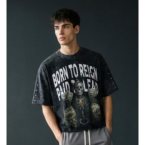 Camiseta de algodón extragrande para hombre Born To Reign Paid To Lead, estilo urbano, manga corta, cuello redondo, estampado con logo en la espalda - Product Image 2