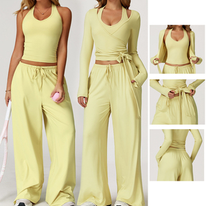 Conjunto de 2 Piezas de Ropa Deportiva Ecológica y Transpirable de Spandex/Nylon para Otoño, Traje de Yoga, Pantalones de Pilates, Top Cruzado de Ballet para Mujer - Product Image 2