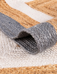 Alfombra Rectangular Hecha a Mano de Yute Natural con Borde Gris y Blanco, Ecológica, para Sala de Estar Estilo Rústico - Product Image 4