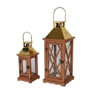 Home Decor Accent Set Of 2 Distressed White Wooden Candle Lanterns With Metal Top And <b>Glass</b> For Home Garden Decorative Lanterns - Product Image 4