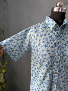 เสื้อเชิ้ตแขนสั้นผู้ชายพิมพ์ลายปลาดาวผ้าฝ้ายลำลองคอปกแบบพับได้ระบายอากาศได้ดีสวมใส่ในฤดูร้อน - Product Image 6