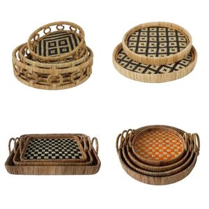 PIXEL TONE Handmade Serving <b>Tray</b> Bamboo Rattan <b>Tray</b> <b>Kitchen</b> <b>Tray</b> Holder Home Décor - Product Image 1