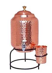 Distributeur d'eau en cuivre au design conique moderne, pot de stockage Matka avec robinet métallique et couvercle - Product Image 4