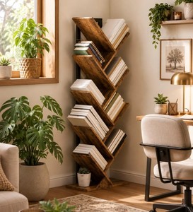 Modern <b>Wooden</b> Ladder Shelf 5-Tier Freestanding Backless <b>Bookcase</b> For Living Room Home Office Furniture Rustic Design - Product Image 1