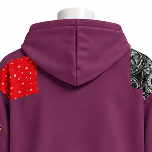 Plum <b>Tapestry</b> Patchwork Zip Up Hoodie Oversized Full Zipper Sweatshirt Printed Patch Design Casual Streetwear Hooded Jacket Men - Product Image 4
