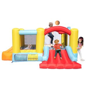 Château gonflable d'extérieur avec panier de basket et toboggan pour parc de trampolines, maternelle ou usage résidentiel - Product Image 1