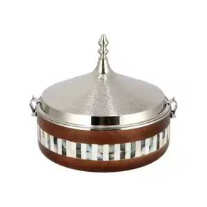 Round Wooden Serving Bowl With <b>Hammered</b> Metallic Lid Premium Buffet Food Container With Spherical Knob - Product Image 6