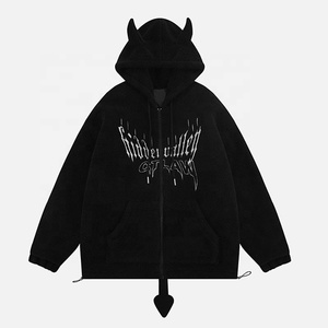 New Design Devil Horns Oversized <b>Hoodies</b> Custom Embroidery Logo High Quality <b>Mens</b> <b>Sherpa</b> Fleece <b>Hoodies</b> - Product Image 3
