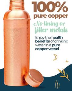 Auténtica Botella de Agua de Cobre de Diseño Ayurvédico de 34 Oz/1000 ml con Bolsa de Lona y Funda para Transportar para Beber Agua - Product Image 2