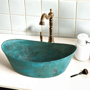 Handmade Oval Copper Vessel Sink <b>Rustic</b> Modern <b>Bathroom</b> Wash Basin Luxury Handcrafted Copper <b>Vanity</b> Basin Decorative Vessel Sink - Product Image 4