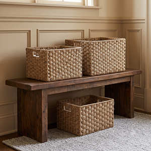 LATITUDE Natural Fiber <b>Rectangle</b> Multi-Functional Home <b>Storage</b> Seagrass <b>Basket</b> Set Home Organization - Product Image 5