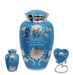 โกศบรรจุอัฐิสีฟ้าลายดอกทานตะวันทำจากทองเหลือง - Product Image 2