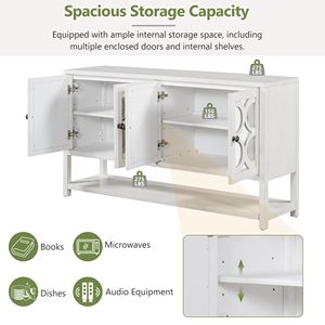 Elegante Consolle Retrò con Ripiani Spaziosi, Gambe in Legno di Acacia Resistente, Ante a Specchio, Mobile Contenitore/Credenza per la Tua Casa - Product Image 6