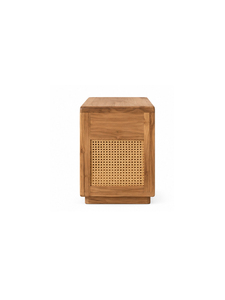 Modern Raw Teak Wood Rattan <b>Bedside</b> Table Drawer <b>Shelf</b> Luxury Quality Nightstand Bedroom Apartment Living Room Dining Home - Product Image 2