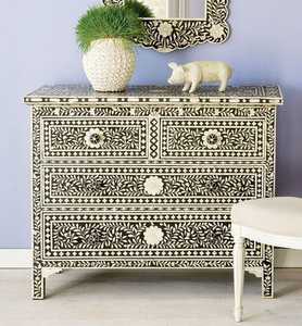 Commode à tiroirs grise en os incrusté, motif floral, dernière collection, en nacre et os incrustés, pour salon, pour le marché américain - Product Image 4