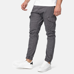 Men's Gray Cargo Pants Canvas Material Multiple Pockets Elastic Waist Casual Style Midweight Autumn Wear - Product Image 4