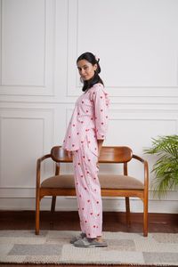 Conjunto de Pijama para Mujer, 100% Algodón, Estampado de Corazones Rosados, Suave, Transpirable, de Secado Rápido, para Primavera/Verano, Ropa de Dormir, Ropa de Casa - Product Image 3